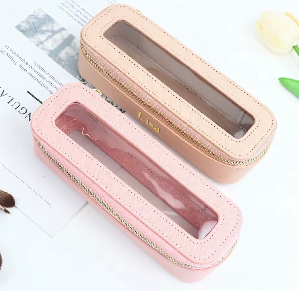 PU Leather Makeup Brush Case with Mirror — Travel Brush Holder